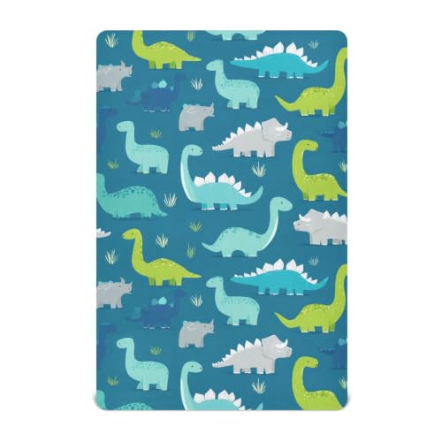 Image of Crib Sheet Breathable Soft Crib Mattress Sheet for Baby Toddler Boys Girls Fitted Pack n Play Crib Sheet Fit Standard Crib Mattress 39 x 27 Inch Dinosaur Blue Cute