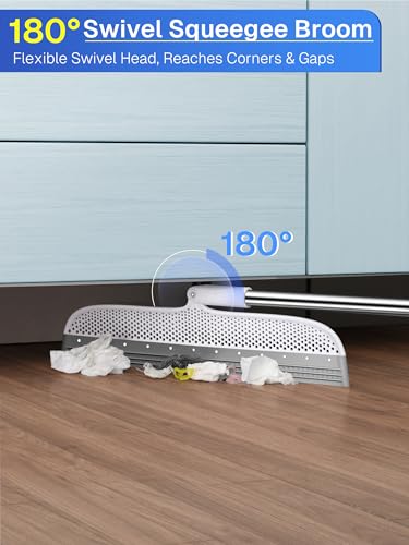 Image of Silicone Floor Squeegee, 180 Rotating Air Broom, Squeegee for Floor with a Long Handle, Magic Broom for Water and Pet Hair Removal on Bathroom Floors, Tile, Deck and Glass, Indoor Cleaning Tool