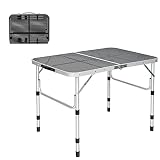 GOPLUS Mesa de campamento, mesa de pícnic, mesa plegable ajustable en altura, mesa para exterior, pícnic, camping, barbacoa, jardín, comedor, de MDF y aluminio (90 x 60 x 33 – 65 cm)