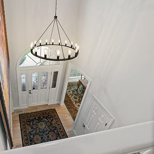 Wbindx Wagon Wheel Chandelier Diam 47 Inch, 16 Lights Large Round Black Farmhouse Chandelier For Living Room, Rustic Industrial Vintage Hanging Chandeliers For Dining Room Entryway Foyer #TOP4