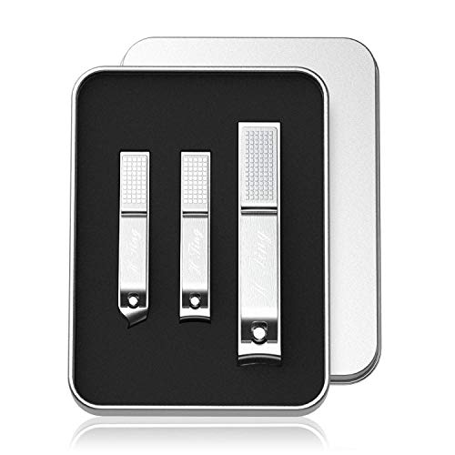 H Ting Nail Clippers, Silver Stainless Steel 3 Pcs Nail Clippers Set, Fingernail Clipper &Slant Toenail Clipper Cutters Metal Case, The Best Nail Clipper Gift For Men And Women #TOP1
