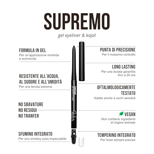 Sheila Cosmetics Supremo Eyeliner & Kajal, lápiz de ojos automático, waterproof, larga duración hasta 20H, alta pigmentación, trazo ultrapreciso, testado oftalmológicamente, 10 Intense Black, 0,33 g - imagen 3