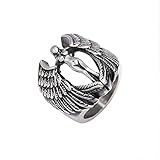 Magik Vintage Archangel Goddess Feather Angel Wing Stainless Steel Ring MC Biker (13)