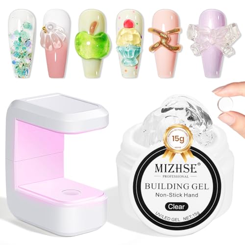 MIZHSE Solid Builder Gel for Nails: Non-Sticky Clear Sculpting Gel with Mini U V Lamp, 3D Nail Art for Building Modeling Carving Pattern Decoration Nail Extension Art Salon Manicure Home DIY