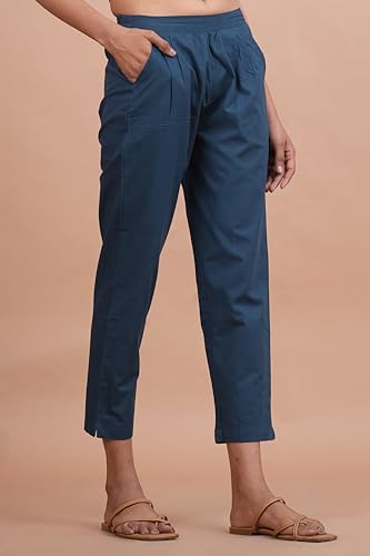 Image of Women's Cotton Ankle Fit Trouser Pants for Women & Girls | Women Regular Fit with Two Pocket Trouser for Office School Formal Casual Daily Use