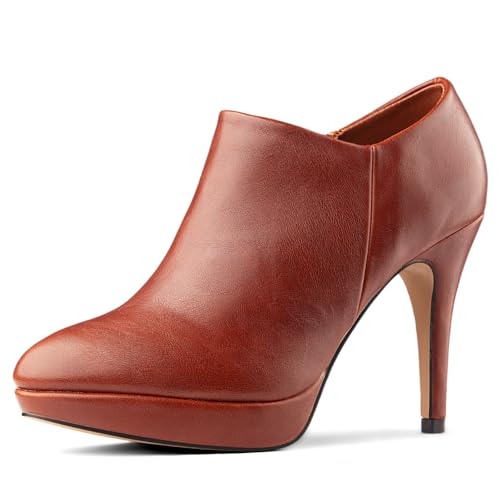 Viciously Vixen Women's Platform Booties Stiletto Ankle Boots High Heel Booties Winter Dress Shoes, Brown Pu, 6 by Viciously Vixen - Used condition - US$47.49