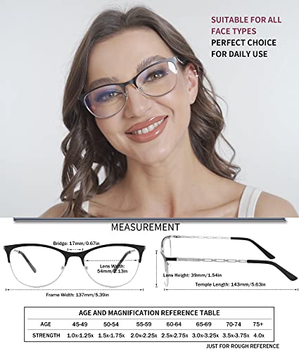 3 Pack Reading Glasses For Women Blue Light Blocking, Metal Womens Computer Spring Hinge Readers Glass, Cateye Full Frame Eyeglasses, Anti Blue Ray Reduce Eye Strain Glare(350 Magnification Strength) #TOP2