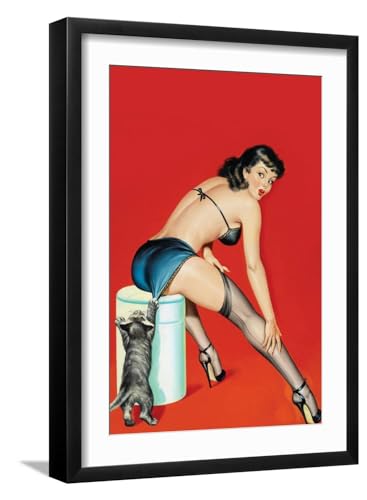 ART.COM Wall Art Print Flirt Magazine; Playful Pussy on Black Frame by Peter Driben, 17" x 23"