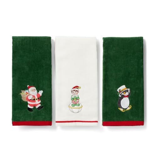 Lenox Holiday Elf + Santa + Penguin Kitchen Towels, Set of 3, Multicolor, 18" W x 28" L