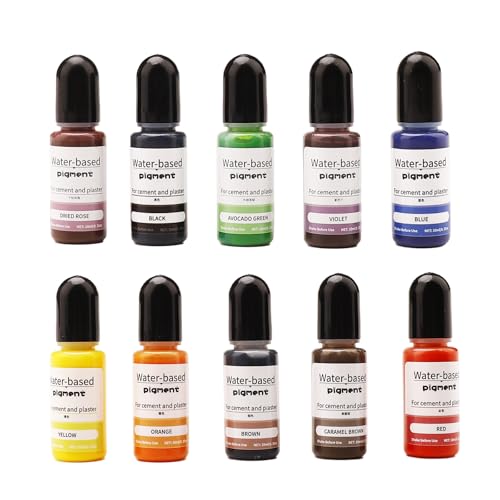 Farbpigmente für Gießpulver, Farbe Für Gießpulver, 10 Farben à 10ml Set Flüssiger Farbpigmente für Gießpulver, DIY Produktion Zementbeschichtung Farbige Pigmente