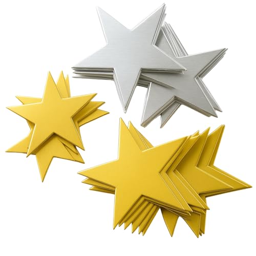 Gold Stars for Crafting – 50 Metallic Gold & Silver Card Stars in 3 Sizes (12cm, 10cm, 8.7cm) for Scrapbooking, Reward Charts, Classroom Displays & Party Decor