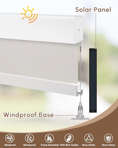 Image of Kincmo Motorized Outdoor Shades for Patio Porch, Custom Outdoor Motorized Blinds with Remote, Waterproof & Windproof Patio Shades Work with Apple Home,Alexa,Google (White-1% Openness)