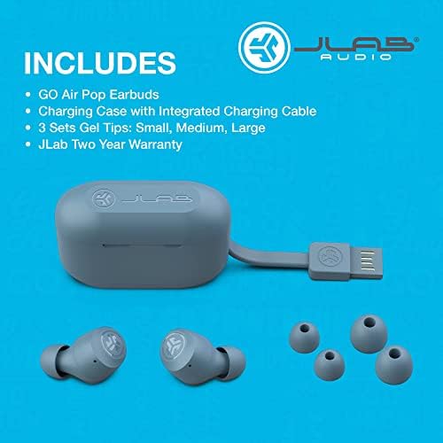 JLab Go Air Pop True Wireless Earbuds, Headphones In Ear, Bluetooth Earphones with Microphone, Wireless Ear Buds, TWS Bluetooth Earbuds with Mic, USB Charging Case, Dual Connect, EQ3 Sound, Slate