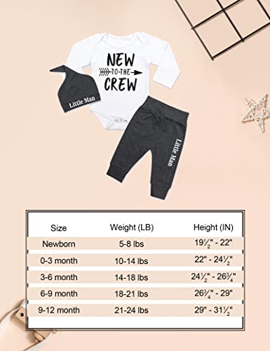 Fommy Newborn Baby Boy Clothes New To The Crew Letter Print Romper+Long Pants+Hat 3Pcs Outfits Set Newborn #TOP5