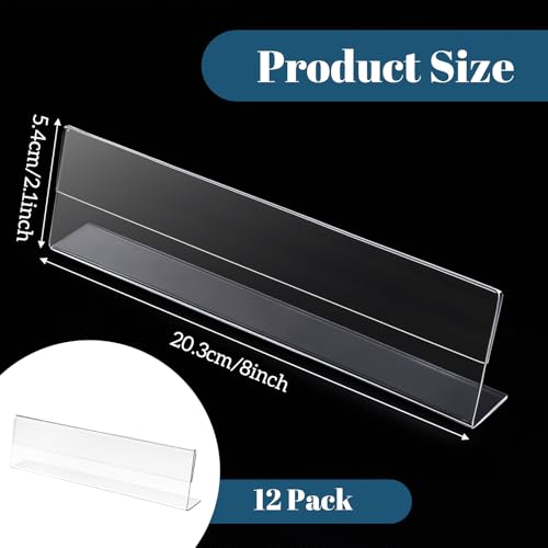 SHENLIU 12 Pack Acrylic Name Plates for Desks, 2x8 Clear Horizontal Slant Back Sign Holder Plastic Name Plate Display for Office Conference, Reusable Name Tent Holder for Business Training Event - Thumbnail 2