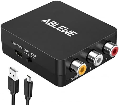 ABLEWE RCA to HDMI,AV to HDMI Converter, 1080P Mini RCA Composite CVBS Video Audio Converter Adapter Supporting PAL/NTSC for TV/PC/ PS3/ STB/Xbox VHS/VCR/Blue-Ray DVD Players