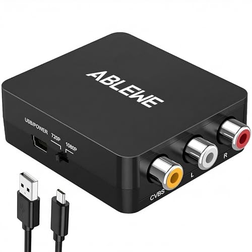 ABLEWE Adaptateur RCA vers HDMI, convertisseur AV vers HDMI, 1080p Mini RCA Composite CVBS Video Audio Converter Adaptateur prenant en Charge PAL/NTSC pour...