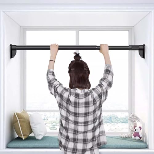 Barra de armario ajustable de alta resistencia sin taladro, barra extensible for colgar ropa, barras de cortina de ducha | Barra de cortina for ventana | Prenda(Black,1.8~3.0m (70.9~118in))