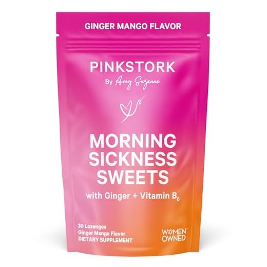 Pink Stork Morning Sickness Sweets: Ginger Mango Morning Sickness Relief Candy for Pregnancy, USDA Organic + Vitamin B6, Women-Owned, 30 Hard Lozenges