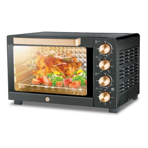 AFRA Electric Oven Toaster, 38L, 1600w Convection Rotisserie & Oven Lamp, 4 Knobs Tray, Rack, Handle, 7-Functions control, Adjustable Thermostat 70 to 250C, AF-3816OTBK, 2-Year Warranty