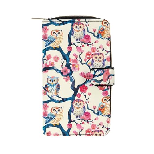 Colorful Owl Cherry Unisex Wallet Cute Elegant Long Slim Card Holder Case Minimalist Coin Purse Clutch Wallets
