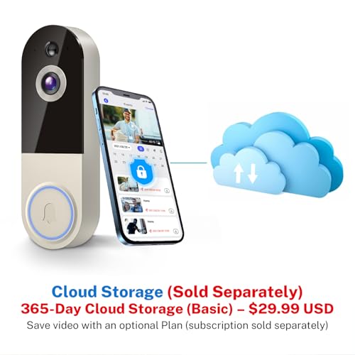 Image of 1080p Wireless Doorbell Camera with Receiver, AI Human Detection, 2-Way Audio, Night Vision, Cloud Storage (Sold Separately), Real-Time Alerts, Rechargeable Battery-Powered, 2.4Ghz Wi-Fi