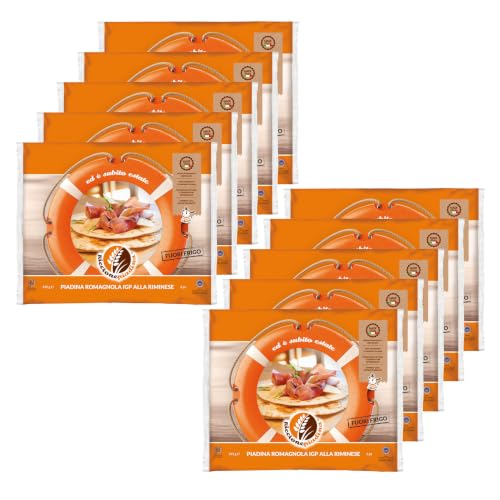 Piadina Romagnola IGP al estilo de Rímini, lista para consumir - 10 paquetes de 3 piadinas (375 g) - Fina y suave, trigo de Romaña certificado, ingredientes 100% italianos