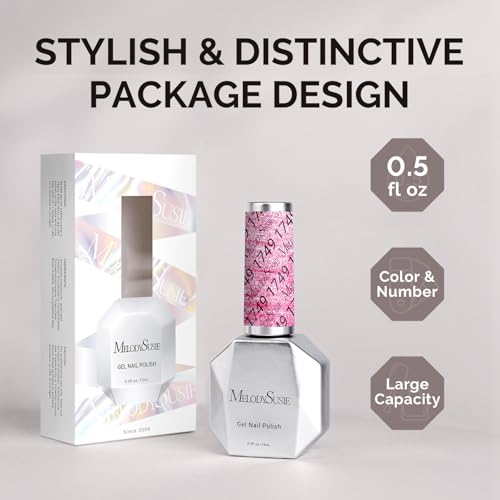 Image of MelodySusie Pink Glitter Gel Nail Polish,0.5fl oz Nails Soak Off UV LED Strawberry Pink Shimmer Gel Polish Gift for Women Nail Art Manicure Salon DIY Nail Design Decoration at Home-1749