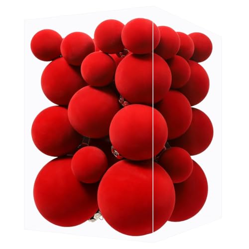 Red Velvet Christmas Ornaments Set 38Pcs Flocked...