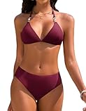 UMIPUBO Mujer Bikini Triángulo Traje de Baño 2 Piezas Sexy con Cuello en V Bañadore Conjunto Brasileño Halter Cintura Baja Tie De Dos Piezas con Perlas Playa