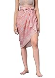 Women's Short 100% Cotton Hand Block Sarongs Beach Wrap Sheer Bikini Colors Wraps Chiffon Cover Ups for Swimwear Sarong Skirt (Light orange)