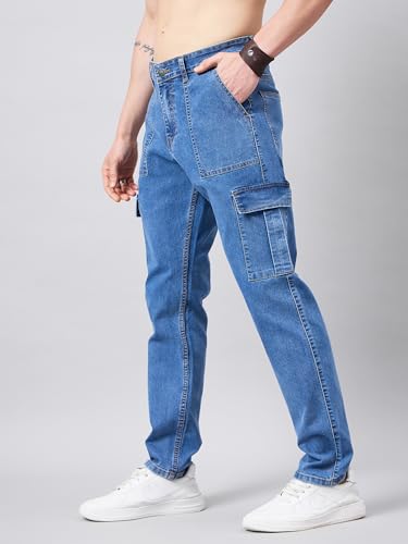 Image of STUDIO NEXX Men's Loose Fit Cargo Jeans| Stretchable | Cargo Denims | Utility Pockets