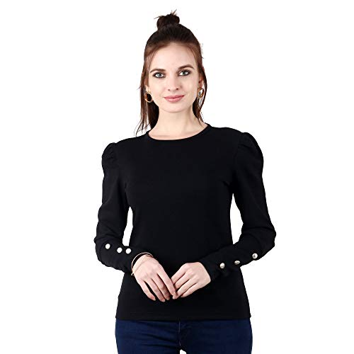 Image of POPWINGS Casual Solid Puff Button Long Sleeves Tops for Women || Summer Round Neck and Stylish Western Top for Women