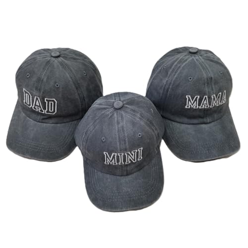 Conjunto de 3 bonés de beisebol bordados combinados pai-filho ajustáveis algodão lavado com letras DAD MAMA ideais para atividades ao ar livre em família presente no dia do pai da mãe e ocasiões inf