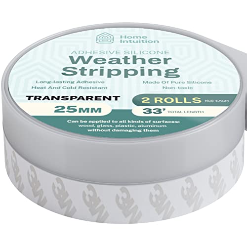 33 Feet Self Stick Silicone Door Seal Strip For Windows, Doors, Glass Shower Door, Sliding Door Weatherstrip Draft Stopper Weather Stripping Tape Roll Exterior Door Frame Sealers #TOP7