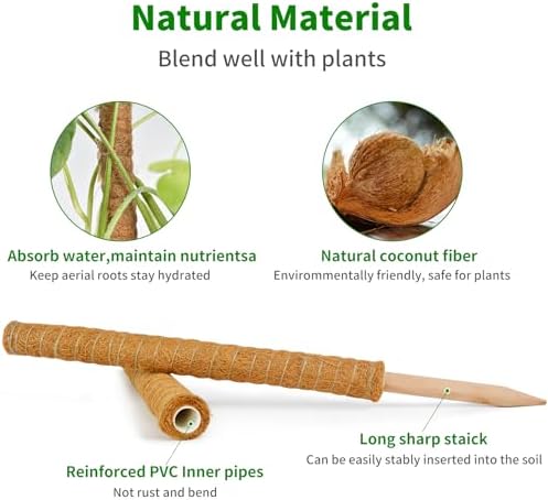 ALENEY Moss Pole, 2 Pack 23.6inch Stackable Moss Poles for Plants Monstera Plant Support, Coir Totem Pole Tall Moss Pole for Climbing Plants, Sphagnum, Indoor Potted Plants - Can Stacked Up to 40’’