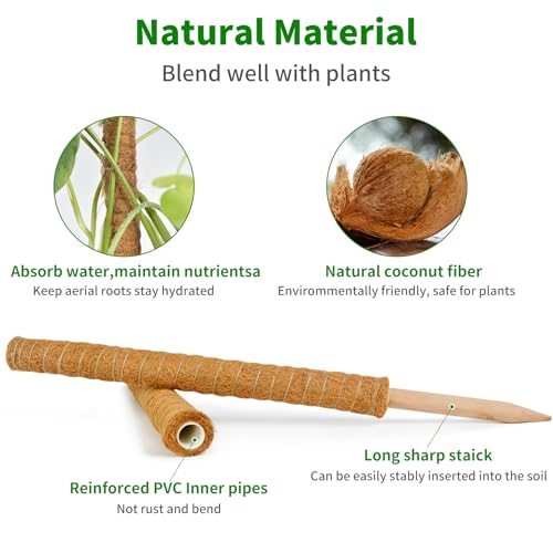 ALENEY Moss Pole, 4 Pack 17inch Monstera Plant Support Stackable Moss Poles for Plants, Coir Totem Pole Tall Moss Pole for Climbing Plants, Sphagnum, Indoor Potted Plants - Can Stacked Up to 56’’