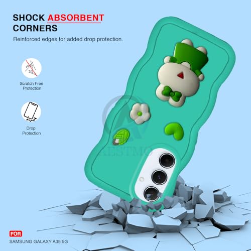 Image of AESTMO Back Case Cover for Samsung Galaxy A35 5G | 3D Cute Fun Cartoon Characters | Anti Slip Grip Cute Wave Curly Frame Shape | Full Body Protection Back Cover for Samsung Galaxy A35 5G (MintGreen)