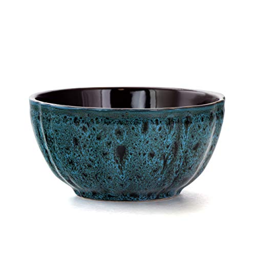 Elama Round Stoneware With Scalloped Edges Dinnerware Dish Set, 16 Piece, Blue #TOP5