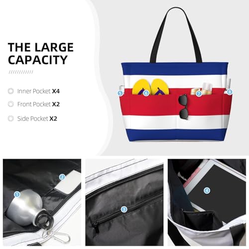 Flag Of Costa Rica Large Capacity Foldable Tote Bag Women Beach Tote Bag Handbag Gym Bag Travel Shopping Bag3