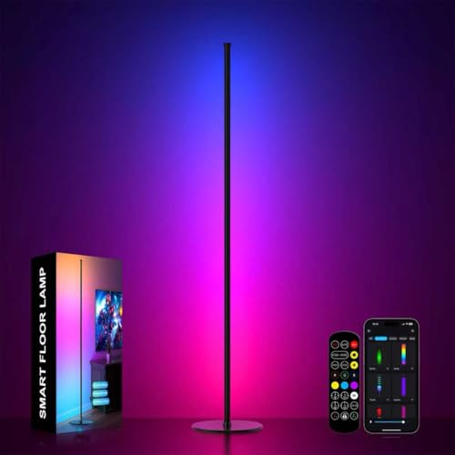 Meewata LED Stehlampe Wohnzimmer, 180cm RGB Stehlampe Dimmbar mit Fernbedienung, APP-Steuerung, 16 Millionen Farben Musik Sync Warm Weiße Eckleuchte, Ecklampe für Wohnzimmer Schlafzimmer Spielzimmer