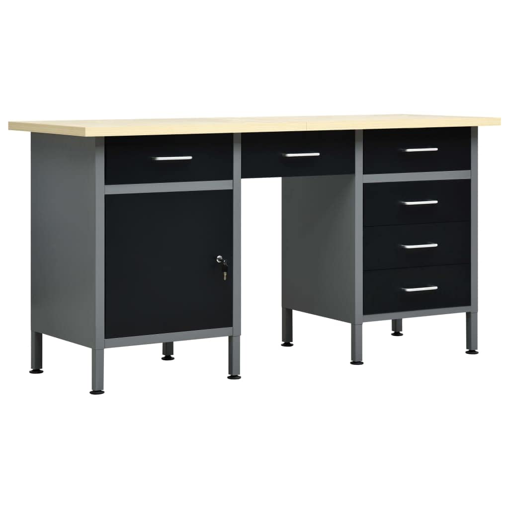 Banco de Trabajo Garaje Herramientas de Trabajo Mesa Estación Superficie Grande Plataforma Estable de Acero Negro 160x60x85 cm