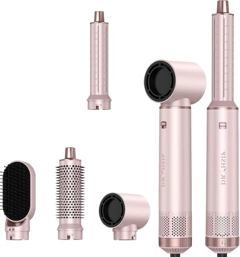 5 in 1 Hair Styler & Hair Dryer Brush, Low-Speed Negative Ionic Air Styler Drying, Multi Hair Styler, Professional Blow Dryer Brush for Curling Volumizing Straightening Styling(Pink)
