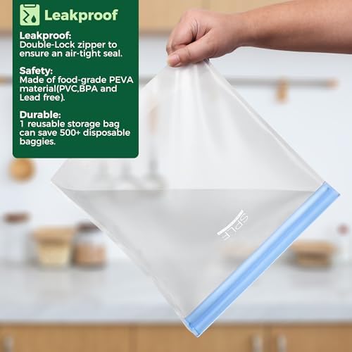 SPLF 8 Pack Stand-Up Reusable Half Gallon Freezer Bags Dishwasher Safe, Extra Thick Leakproof 1/2 Gallon Food Storage Bags, BPA Free Silicone for Meal Prep, Marinate, Veggies, Fridge Organization - Thumbnail 4