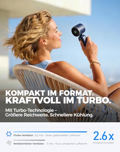Diveblues 3-in-1 Handventilator Turbo Ventilator mit 4000mAh USB-Akku Aufladbar, 5 Stufen, Faltbar Tragbar Hand Ventilatoren, Bis zu 12H Stunden, Reise Gadgets Flugzeug, Geschenke für Frauen Männer 2