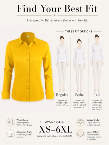 BBIBBI Button Down Shirts for Women Shirt Blouse Long Sleeve Up Womens Work Tops Blouses Outfits Office Business Casual Golden Yellow Size XL — view 5