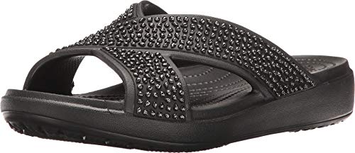 Crocs Women's Crocssloane Embellished Xstrap Slide Sandal, Black/Black, 7 M US