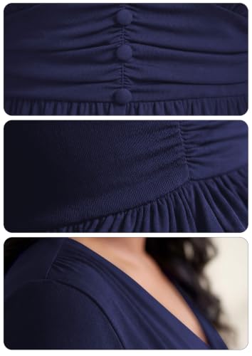 Image of Runwind Plus Size Maxi Dress 3 /4 Sleeve V-Neck Pleated Faux Buttons Pockets