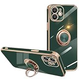 iPhone 12 mini ケース リング付き 車載ホルダー対応 携帯カバー 360°回転 スタンド機能 リング アイフォン 12 mini カバー 耐衝撃 TPU 5.4インチ用（グリーン）