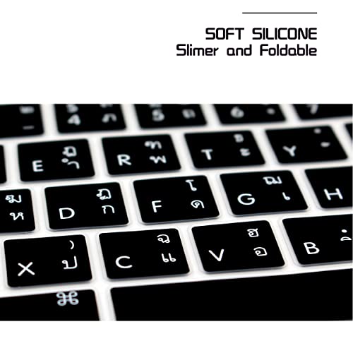 Hrh Thai Language Silicone Keyboard Cover Compatible For Macbook Pro With Touch Bar 13 Inch And 15 Inch (A2159/A1989/A1706,A1990/A1707) 2019 2018 2016 2017 Release Usa Version,Black #TOP5